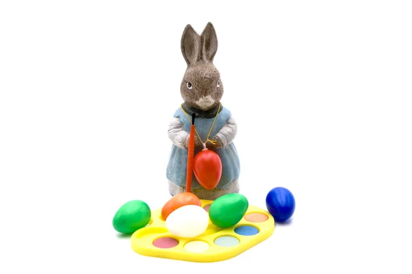 Easter bunny with painting colour — Stock Photo, Image