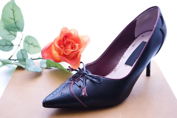 Zapato de mujer con rosa — Foto de Stock