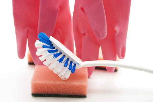 Wash up brushes with pot sponge — Stock Photo, Image