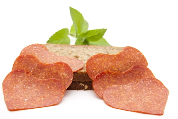 Salami i bröd — Stockfoto