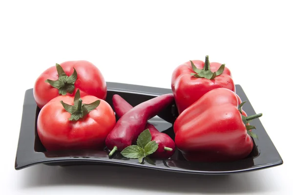 Fresh tomatoes with chilli — Stock Photo, Image