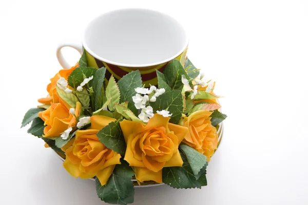 Coffee cup with roses — Stock Photo, Image