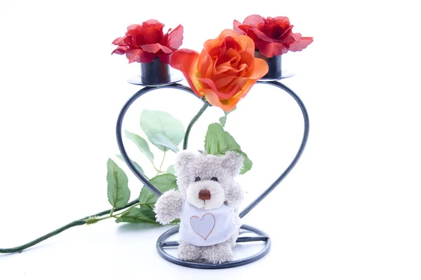 Ours en peluche avec rose — Photo