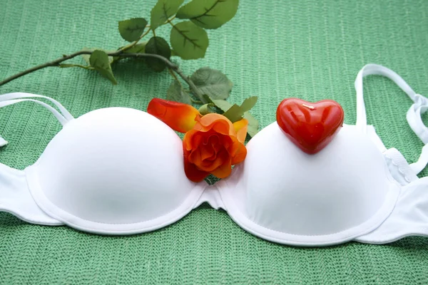 Bra with red heart — Stock Photo, Image