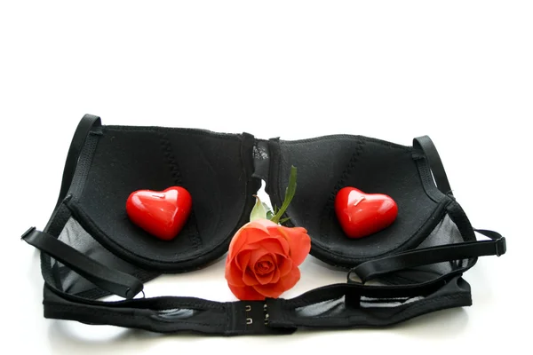 Bra with rose and heart — Stock Photo, Image