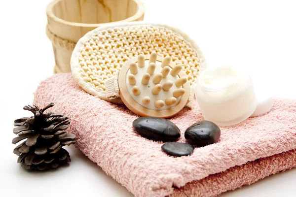 Massageborstel met hand doek — Stockfoto