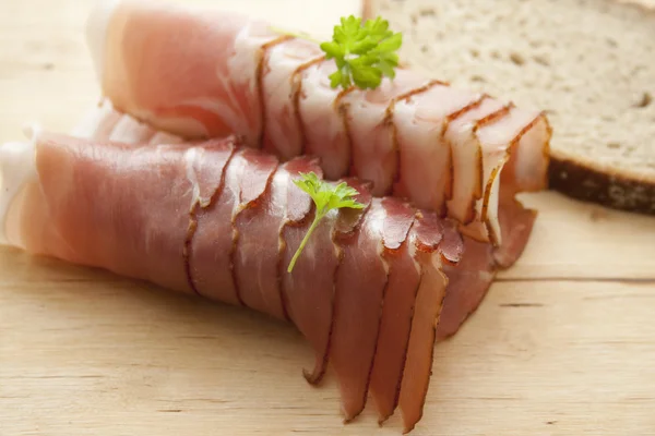 Fresh ham bacon with bread — Stock Photo, Image
