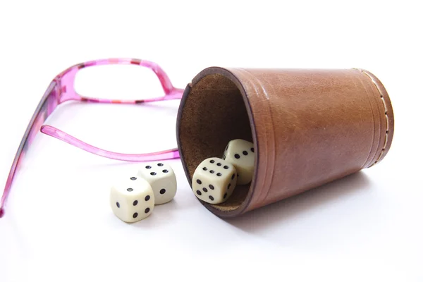 Dice cup with cube — Stock Photo, Image