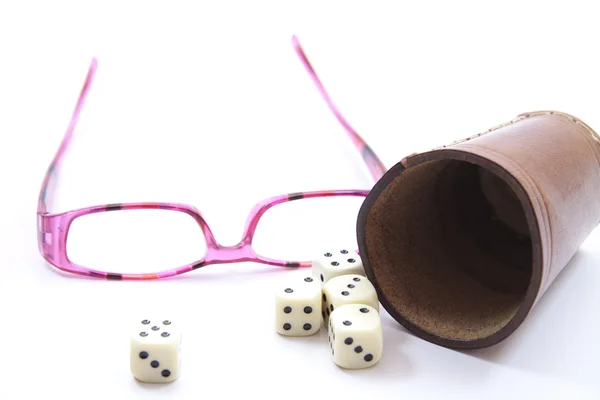 Dice cup with cube — Stock Photo, Image