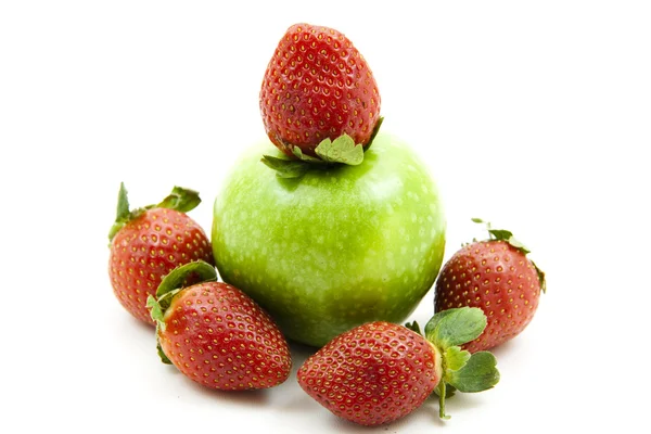 Fresh strawberries with apple — Stock Photo, Image