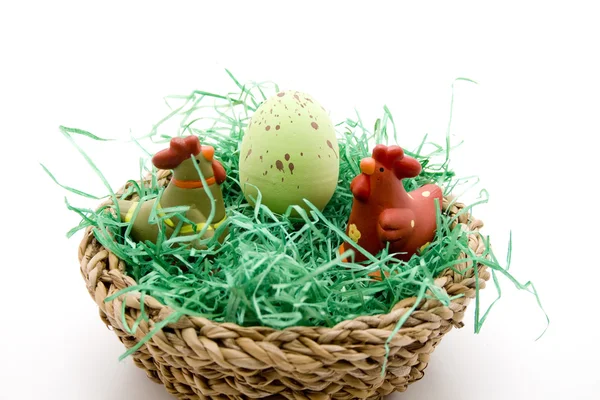 Easter chicken with eggs — Stock Photo, Image