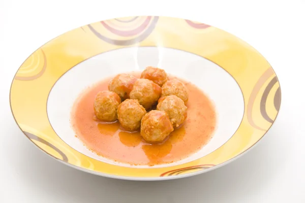 Minced meat flesh small ball in sauce — Stock Photo, Image