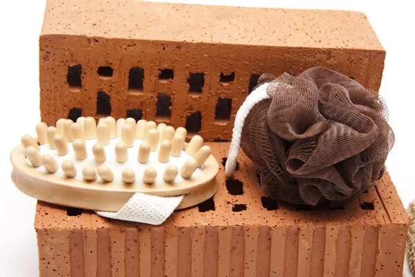 Escova líquida de esponja e massagem — Fotografia de Stock
