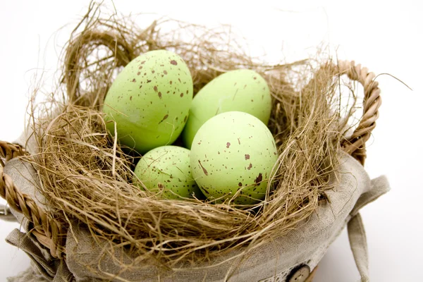 Пасхальні яйця в гнізді сіна — стокове фото