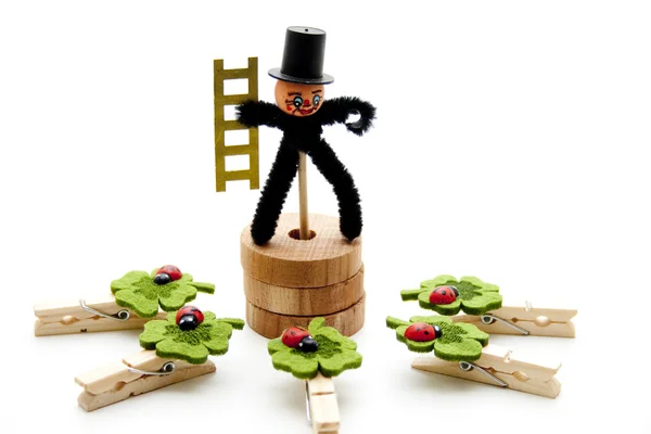 Chimney sweep with wooden rings — Stock Photo, Image