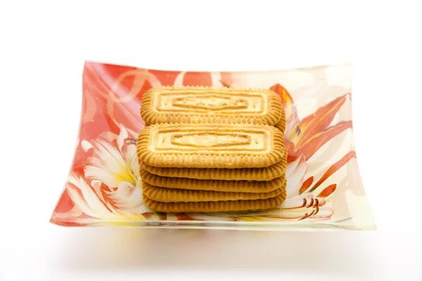 Butter biscuits in glass plate — Stock Photo, Image