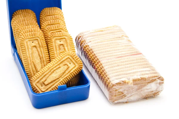 Butter biscuits in plastic box — Stock Photo, Image