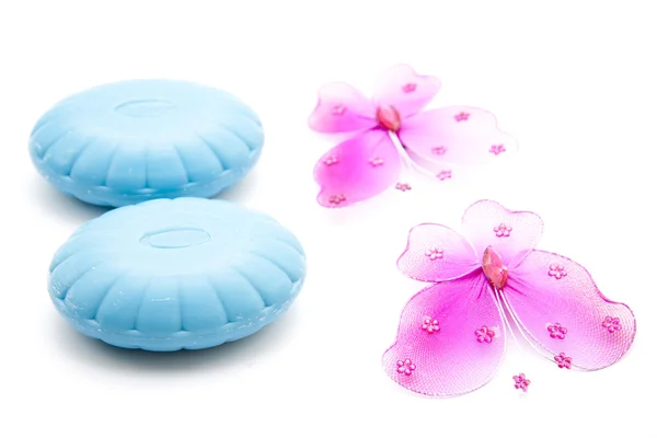 Blue soap with butterfly — Stock Photo, Image