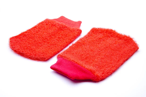 Röd tvätt handskar — Stockfoto