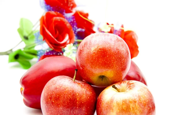 Red apple with flower — Stock Photo, Image