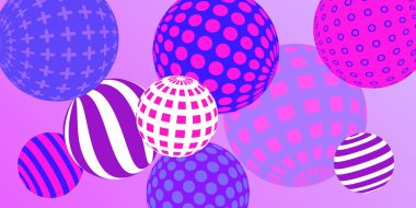 Retro 3D çizim soyut toplar, her amaç için harika tasarım. Modern kapak konsepti. Vektör çizimi. Arkaplan duvar tasarımı.