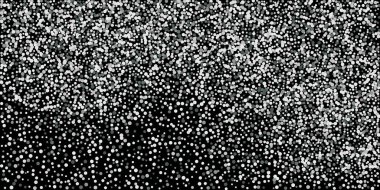 Gümüş simli konfeti. Siyah arka plan. Parlak soyut doku. Vektör soyut grafik tasarımı. Yeni yıl Noel 'i. Gümüş parıltılı arka plan. Vektör zarif davet şablonu.