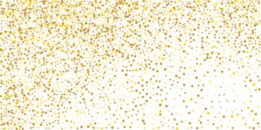 Beyaz arka planda altın rengi küçük konfeti. Şen şakrak Noel arkaplanı. Altın parıldayan soyut doku. Tasarım elemanı. Vektör illüstrasyonu, EPS 10.