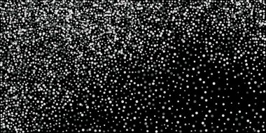 Gümüş simli konfeti. Siyah arka plan. Parlak soyut doku. Vektör soyut grafik tasarımı. Yeni yıl Noel 'i. Gümüş parıltılı arka plan. Vektör zarif davet şablonu.