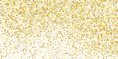 Beyaz arka planda altın rengi küçük konfeti. Şen şakrak Noel arkaplanı. Altın parıldayan soyut doku. Tasarım elemanı. Vektör illüstrasyonu, EPS 10.