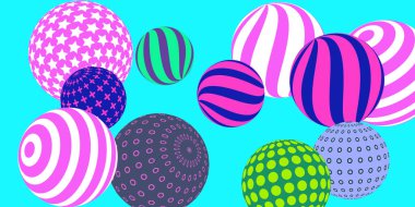 Retro 3D çizim soyut toplar, her amaç için harika tasarım. Modern kapak konsepti. Vektör teknolojisi geçmişi. Soyut parlak duvar kağıdı. 3d geometrik şekil çizimi.