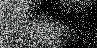 Gümüş simli konfeti. Siyah arka plan. Parlak soyut doku. Vektör soyut grafik tasarımı. Yeni yıl Noel 'i. Gümüş parıltılı arka plan. Vektör zarif davet şablonu.