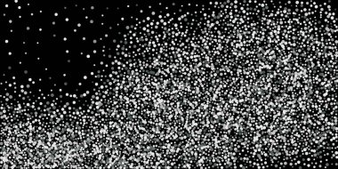 Gümüş simli konfeti. Siyah arka plan. Parlak soyut doku. Vektör soyut grafik tasarımı. Yeni yıl Noel 'i. Gümüş parıltılı arka plan. Vektör zarif davet şablonu.