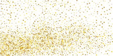 Beyaz arka planda altın rengi küçük konfeti. Şen şakrak Noel arkaplanı. Altın parıldayan soyut doku. Tasarım elemanı. Vektör illüstrasyonu, EPS 10.