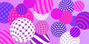 Retro 3D çizim soyut toplar, her amaç için harika tasarım. Kapak tasarımı için modern poster. Vektör çizimi. Soyut parlak duvar kağıdı. 3d geometrik şekil çizimi.