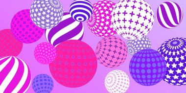 Retro 3D çizim soyut toplar, her amaç için harika tasarım. Modern kapak konsepti. Vektör modern pankart. Soyut parlak duvar kağıdı. 3d geometrik şekil çizimi.