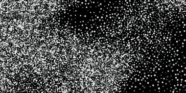 Gümüş simli konfeti. Siyah arka plan. Parlak soyut doku. Vektör soyut grafik tasarımı. Yeni yıl Noel 'i. Gümüş parıltılı arka plan. Vektör zarif davet şablonu.