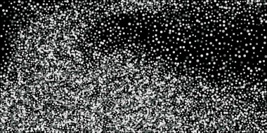 Gümüş simli konfeti. Siyah arka plan. Parlak soyut doku. Vektör soyut grafik tasarımı. Yeni yıl Noel 'i. Gümüş parıltılı arka plan. Vektör zarif davet şablonu.