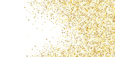 Beyaz arka planda altın rengi küçük konfeti. Şen şakrak Noel arkaplanı. Altın parıldayan soyut doku. Tasarım elemanı. Vektör illüstrasyonu, EPS 10.