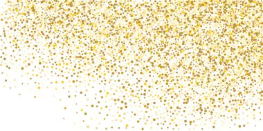 Beyaz arka planda altın rengi küçük konfeti. Şen şakrak Noel arkaplanı. Altın parıldayan soyut doku. Tasarım elemanı. Vektör illüstrasyonu, EPS 10.