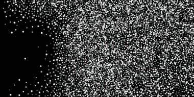 Gümüş simli konfeti. Siyah arka plan. Parlak soyut doku. Vektör soyut grafik tasarımı. Yeni yıl Noel 'i. Gümüş parıltılı arka plan. Vektör zarif davet şablonu.