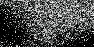 Gümüş simli konfeti. Siyah arka plan. Parlak soyut doku. Vektör soyut grafik tasarımı. Yeni yıl Noel 'i. Gümüş parıltılı arka plan. Vektör zarif davet şablonu.