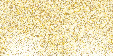 Beyaz arka planda altın rengi küçük konfeti. Şen şakrak Noel arkaplanı. Altın parıldayan soyut doku. Tasarım elemanı. Vektör illüstrasyonu, EPS 10.