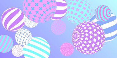 Retro 3D çizim soyut toplar, her amaç için harika tasarım. Modern kapak konsepti. Vektör çizimi. Arkaplan duvar tasarımı.