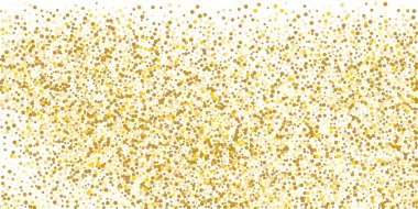 Beyaz arka planda altın rengi küçük konfeti. Şen şakrak Noel arkaplanı. Altın parıldayan soyut doku. Tasarım elemanı. Vektör illüstrasyonu, EPS 10.