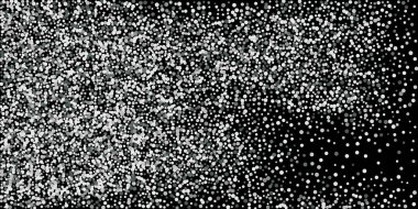 Gümüş simli konfeti. Siyah arka plan. Parlak soyut doku. Vektör soyut grafik tasarımı. Yeni yıl Noel 'i. Gümüş parıltılı arka plan. Vektör zarif davet şablonu.