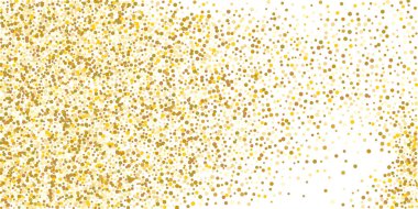 Beyaz arka planda altın rengi küçük konfeti. Şen şakrak Noel arkaplanı. Altın parıldayan soyut doku. Tasarım elemanı. Vektör illüstrasyonu, EPS 10.