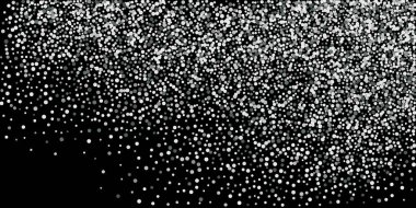 Gümüş simli konfeti. Siyah arka plan. Parlak soyut doku. Vektör soyut grafik tasarımı. Yeni yıl Noel 'i. Gümüş parıltılı arka plan. Vektör zarif davet şablonu.