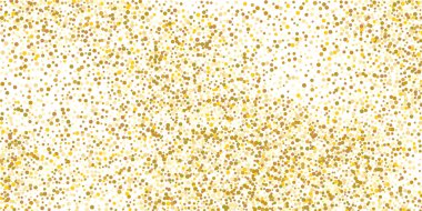 Beyaz arka planda altın rengi küçük konfeti. Şen şakrak Noel arkaplanı. Altın parıldayan soyut doku. Tasarım elemanı. Vektör illüstrasyonu, EPS 10.