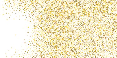 Beyaz arka planda altın rengi küçük konfeti. Şen şakrak Noel arkaplanı. Altın parıldayan soyut doku. Tasarım elemanı. Vektör illüstrasyonu, EPS 10.
