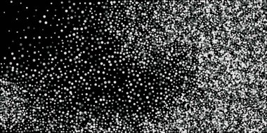 Gümüş simli konfeti. Siyah arka plan. Parlak soyut doku. Vektör soyut grafik tasarımı. Yeni yıl Noel 'i. Gümüş parıltılı arka plan. Vektör zarif davet şablonu.